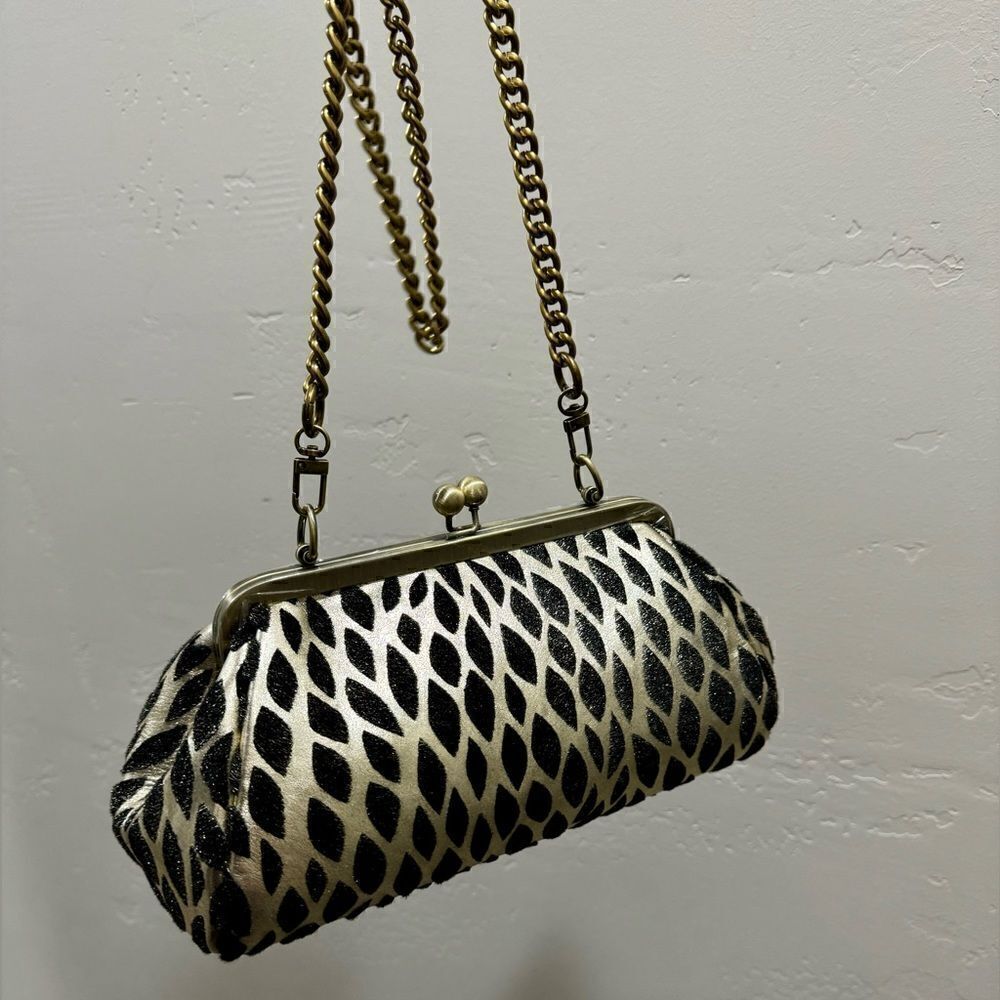 Handmade Real Hair-on Calfskin Embossed Vintage Kisslock Clutch/Crossbody - Picture 9 of 15